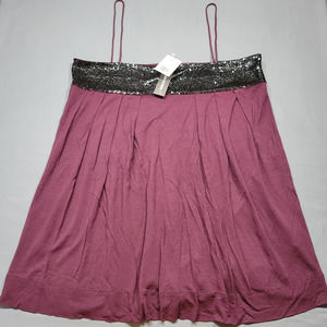 Dream Society Women Tank Size L Purple Merlot Preppy Cami Beaded Spaghetti Strap